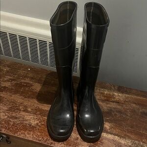 Burberry Black Rain Boots with Red Logo